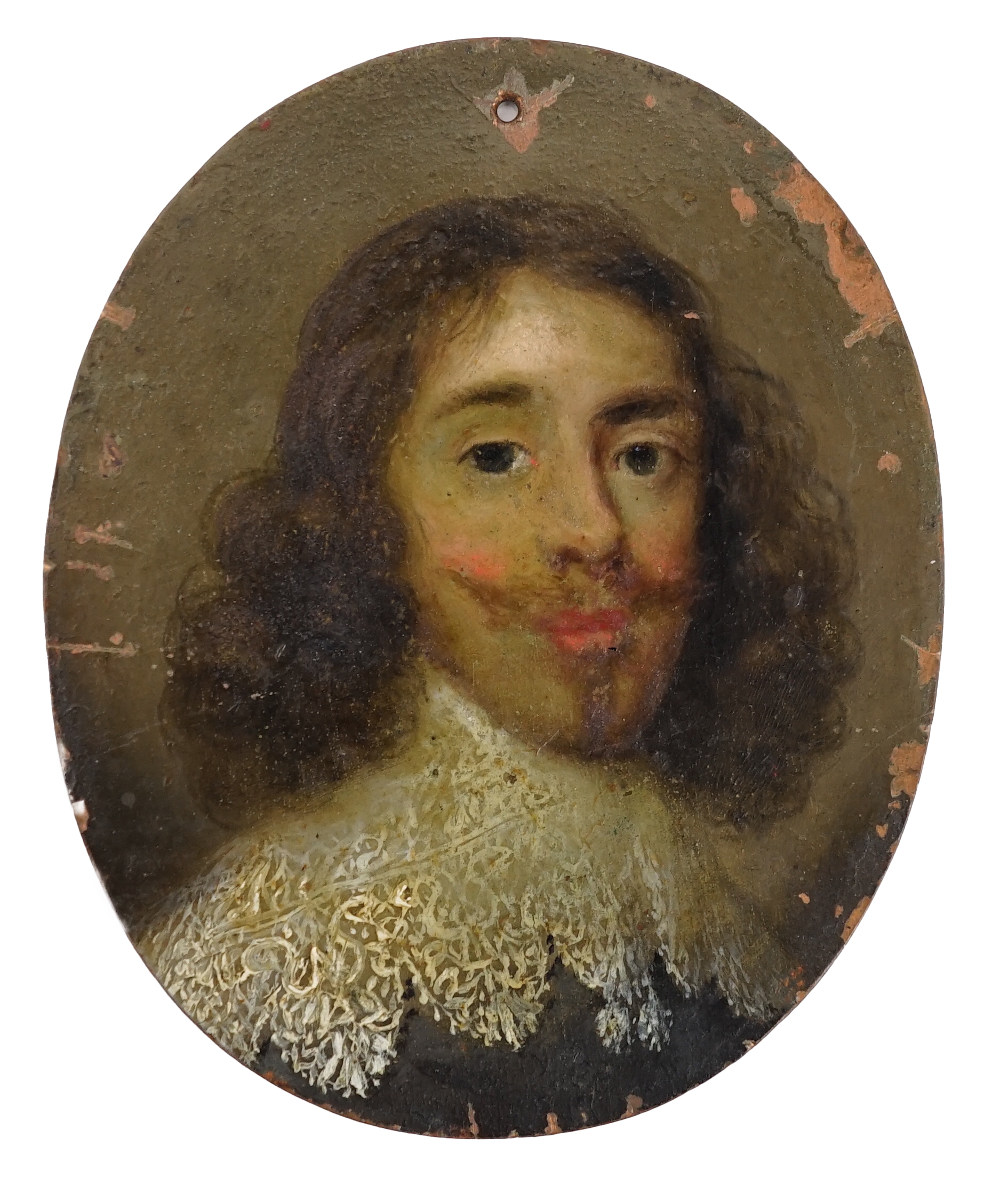 English School circa 1650, Portrait miniature of a nobleman, oil on copper, 5 x 4cm.